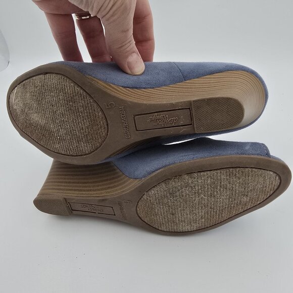 Clarks Collection Peep Toe Wedge Heels Blue Suede Comfort Shoes Womens Size 5 - Picture 5 of 7